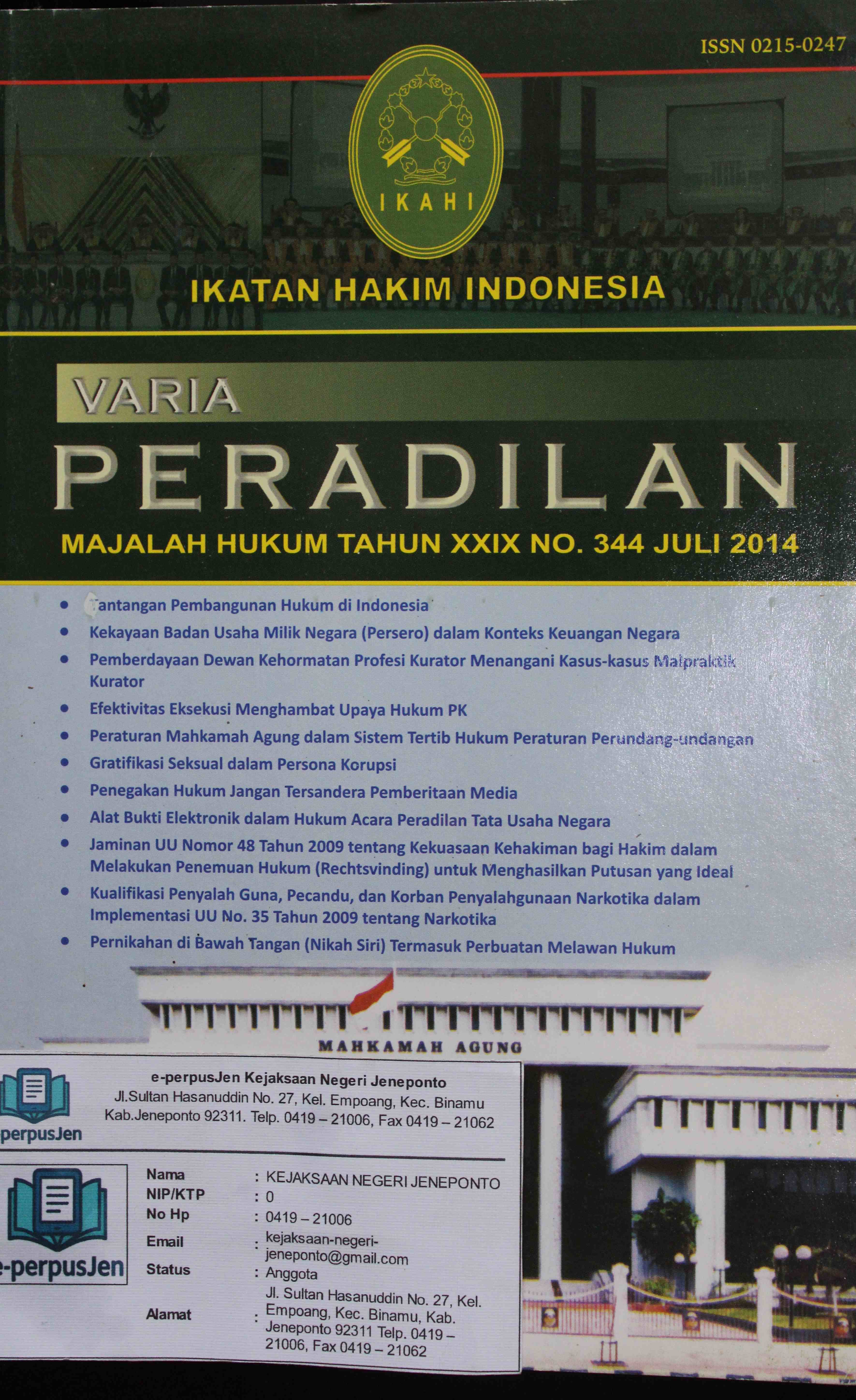 Varia Peradilan Majalah Hukum Tahun XXXI No 344 Juli 2014